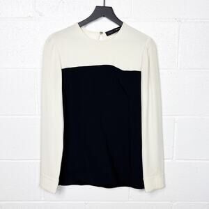 Proenza Schouler Top Colorblock‎ Long Sleeve Blouse Womens 6 Black Ivory
